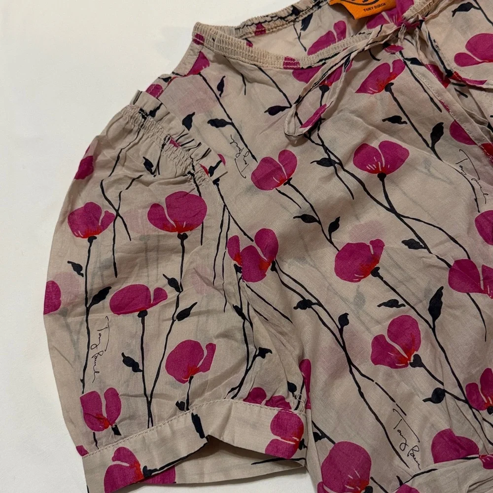 Tory Burch Pink Poppy and Cream Blouse Cotton size 6 never worn